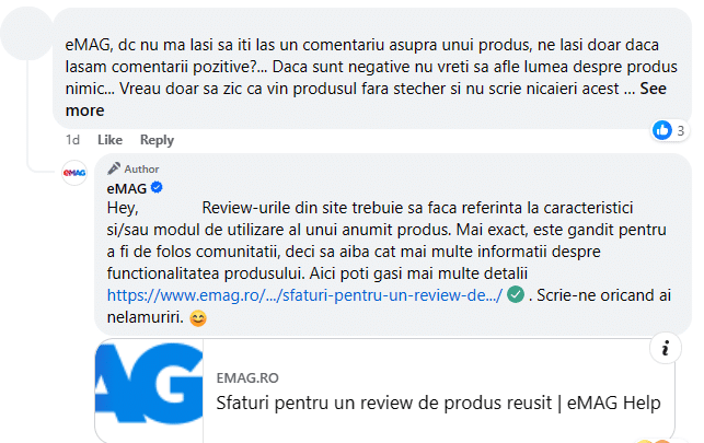 Comentariu Facebook Emag